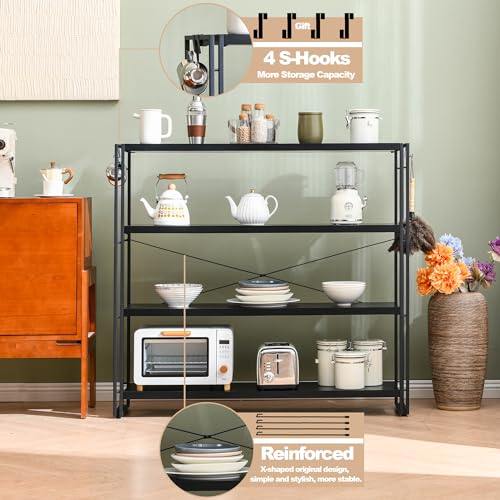 HCHQHS Bookshelf, 4-Tier Industrial Bookcase, Black Open Book Shelf, Freestanding Tall Bookshelves with Metal Frame - color: Black, size: 4-Tier (47"W x 44.5"H)