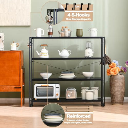 HCHQHS Bookshelf, 4-Tier Industrial Bookcase, Black Open Book Shelf, Freestanding Tall Bookshelves with Metal Frame - color: Black, size: 4-Tier (47"W x 44.5"H)