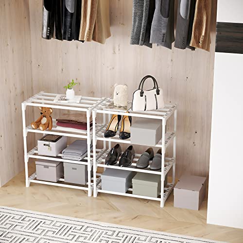 3-Tier Small Shoe Rack, Metal Stackable Kids Shoe Shelf Storage Zapateras Organizer,Narrow Shoe Rack Sturdy for Closet Hallway Entryway Living Room Bedroom (White) - size: 3-White