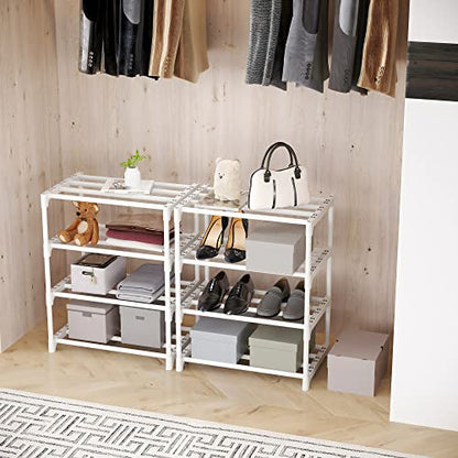 4-Tier Small Shoe Rack, Metal Stackable Kids Shoe Shelf Storage Zapateras Organizer,Narrow Shoe Rack Sturdy for Closet Hallway Entryway Living Room Bedroom (White) - size: 4-White