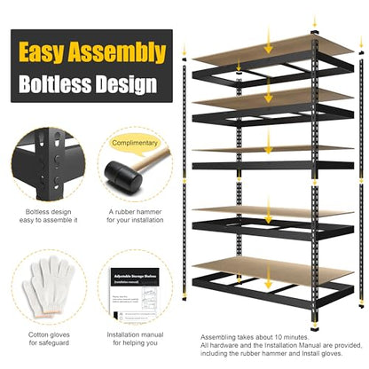 PrimeZone 48" W x 18" D x 72" H Garage Shelving Heavy Duty - Adjustable Metal Storage Shelves, 5 Tier Industrial Shelving Unit, Utility Shelf Rack for Basement, Warehouse, Pantry, Closet, Black - size: 48" W x 18" D x 72" H