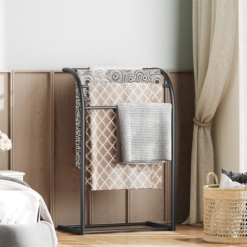 YATINEY Free Standing Towel Rack, 4-Tier Blanket Rack for Bathroom, Pool Towel Stand Display and Drying Rack, Modern Towel Blanket Storage Organizer, Black CJ07BK - color: Black