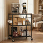 Homleke 3-Tier Rolling Kitchen Microwave Cart, Kitchen Utility Cart on Lockable Wheels, Coffee Bar Table Station with 6 S-Shaped Hooks, Small Appliance Storage Shelf, Rustic Brown and Black - color: Rustic Brown and Black, size: 3-Tier