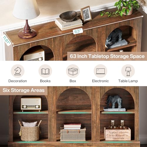 Tribesigns Farmhouse Console Table, 63-Inch Long 3 Tier Entryway Table with Storage, Wooden Rectangular Sofa Table Behind The Couch for Entrance, Hallway, Living Room, Dark Brown - color: Dark Brown