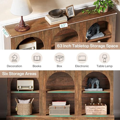 Tribesigns Farmhouse Console Table, 63-Inch Long 3 Tier Entryway Table with Storage, Wooden Rectangular Sofa Table Behind The Couch for Entrance, Hallway, Living Room, Dark Brown - color: Dark Brown