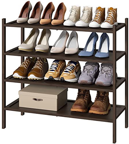 kiplant Shoe Rack for Entryway, Bamboo Wood Shoe Rack 4-Tier, Stackable Shoe Organizer for Closet, Free Standing Shoe Racks for Indoor & Outdoor - color: Brown, size: 4-Tier