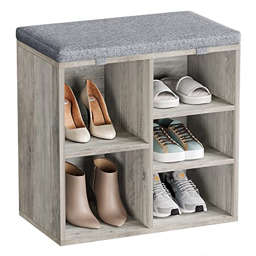 IDEALHOUSE Shoe Bench with Cushion, Storage Bench with Padded Seat, Cubby Shoe Rack, Adjustable Shelves, Entryway Bench, Shoe Organizer Bench for Entryway Hallway Living Room, Closet