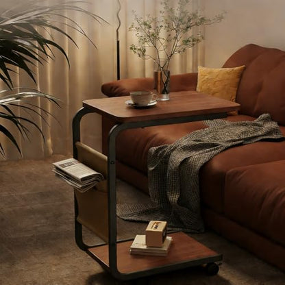 Side Table - C-Shaped End Table, Small Side Table for Couch, Sofa Bed Bathroom Study TV Tray C Shaped End Table Food Snack Trays for Eating (with Wheels) - style: With Wheels