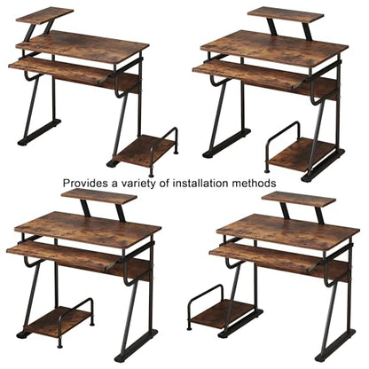 TigerDad Gaming/Computer Desk, Home Office Small Desk with Monitor Stand, Rustic Writing Desk, Dismountable Computer Tower Stand, Adjustable Storage Space, Modern Design Corner Table