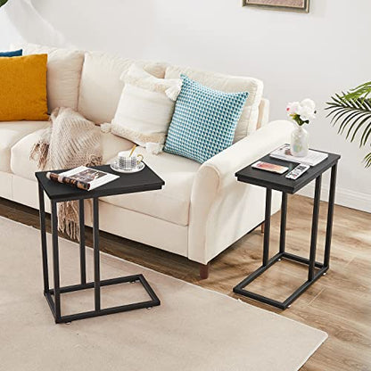VECELO Universal C-Shaped Side Table, Multi-Functional Snack & TV Tray for Living Room, Bedroom, Black (1 Set) - color: Black, size: 1 Set