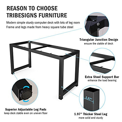 Tribesigns Computer Desk, 55 inch Large Office Desk Computer Table Study Writing Desk for Home Office, Black + Black Leg - color: Black, size: 55*23.6 inch