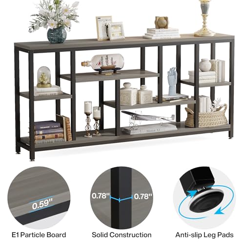 Tribesigns Console Sofa Table, 70.9 inch Extra Long Console Table Behind Couch with Storage Shelves, 3-Tier Modern Narrow Entryway Hallway Accent Table for Living Room, Grey - color: Grey