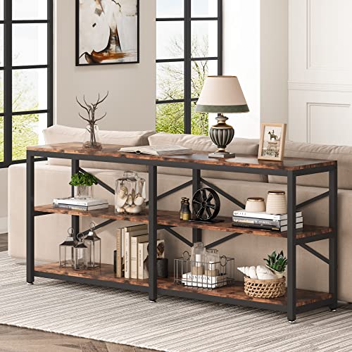 Tribesigns 70.9 Inch Extra Long Console Table, Modern Sofa Table Behind Couch Table with Storage Shelves, 3-Tier Industrial Hallway Entryway Table for Living Room, 3 Shelf Bookshelf(Brown) - color: Brown