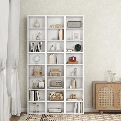 Panana 8 Tier Storage Shelf Bookcase, Slim Organizer Shelves Cabinet Tall Narrow Media Tower Rack Display Bookshelf for Home Office (White) - color: White
