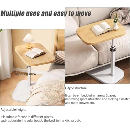 Pedestal Adjustable c Table for Small Spaces，C Shaped End Table Desktop can Turn 360° and the Height of the Sofa Small TV Tray Table Can be Adjusted for Couch - color: Wood-height-adjustable Table-1pcs
