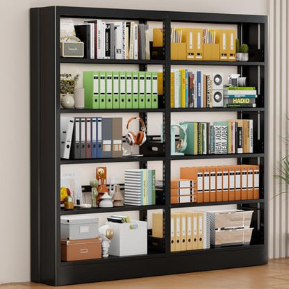 70.9" H Metal Bookshelf, Adjustable Bookcase, 5-Tier Heavy Duty Bookshelf with Bookend, Tall Bookshelves, Bookcase Shelf for Living Room, Office, Library,Classroom (Black-72.8W) - color: Black, size: 72.8" Wide