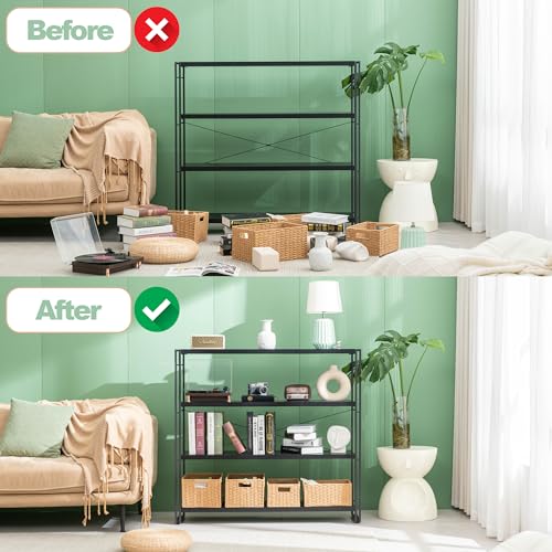 HCHQHS Bookshelf, 4-Tier Industrial Bookcase, Black Open Book Shelf, Freestanding Tall Bookshelves with Metal Frame - color: Black, size: 4-Tier (47"W x 44.5"H)