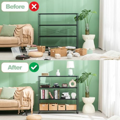 HCHQHS Bookshelf, 4-Tier Industrial Bookcase, Black Open Book Shelf, Freestanding Tall Bookshelves with Metal Frame - color: Black, size: 4-Tier (47"W x 44.5"H)