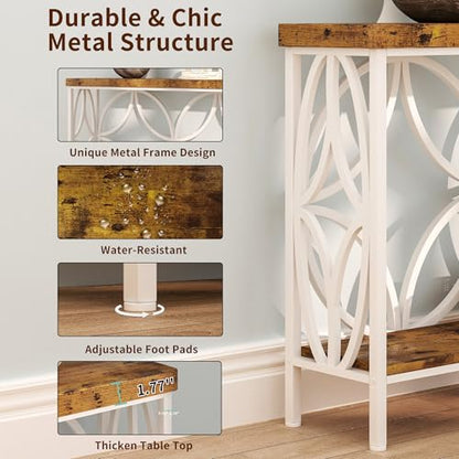 karlott 70.9 inch Extra Long Sofa Table, Industrial Console Table Behind Couch with 2 Tier Storage Shelf, Narrow Entryway Table for Entryway, Living Room, Foyer, Hallway, Unique Design, White - color: White