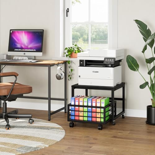 HOOBRO End Table, Mini Fridge Stand with Storage, Mini Fridge Table with Wheels and Adjustable Feet, Sturdy Metal Frame, for Living Room, Bedroom, Office, Black BB155TL01 - color: Black