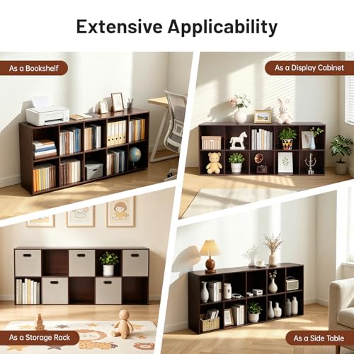10 Cube Storage Organizer - Pine Wood Bookshelf - Cube Shelf - Vertical or Horizontal Bookcase - Open Book Shelf - Easy Assembly for Bedroom, Living Room, Office - size: 10 Cube