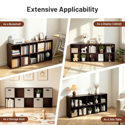 10 Cube Storage Organizer - Pine Wood Bookshelf - Cube Shelf - Vertical or Horizontal Bookcase - Open Book Shelf - Easy Assembly for Bedroom, Living Room, Office - size: 10 Cube