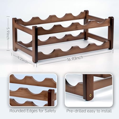 Bamboo Wine Rack, Walnut Finish 2-Tier Freestanding Storage Shelf, Holds 8 Bottles, Space Saving Countertop Cabinet Organizer for Basement, Kitchen, Pantry, Dining Room, Bar - color: 8 Bottles Walnut
