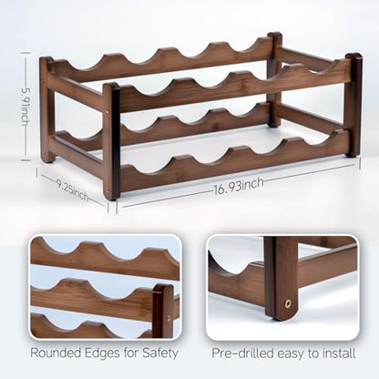 Bamboo Wine Rack, Walnut Finish 2-Tier Freestanding Storage Shelf, Holds 8 Bottles, Space Saving Countertop Cabinet Organizer for Basement, Kitchen, Pantry, Dining Room, Bar - color: 8 Bottles Walnut