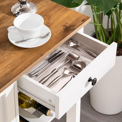 Small Kitchen Island Cart on Wheels with 31.4'' Wood Tabletop, White | Farmhouse Rolling Kitchen Island with Storage, Lockable Wheels, Drawer, Adjustable Shelf and Wine Rack for Dining Room - style: White