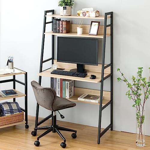 Doshisha WKS8515-D Compact 2-Way Desk, Width 33.5 inches (85 cm), Top Shelf Storage, Can Be Replaced into Low Desk/Desk, 4 Tiers, Wooden Shelf, Stylish, Space-Saving, Wire Cover, Adjuster, Total Load - style: 2-way desk with top shelf