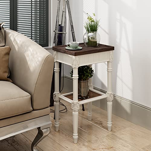 COZAYH End Table 2-Pack - French Country Tray Top - Rustic White | Engineered Wood, 17 x 13 x 28.25 in, 35 lb Capacity, Wicker Pattern Shelf, Distressed Finish, Indoor Use - color: White, size: 2-Pack