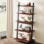 IBF 5-Tier Solid Wood Ladder Bookshelf with Natural Live Edge | Rustic Walnut Storage & Display Leaning Bookcase, Modern Space-Saving Shelf for Living Room, Bedroom, Home Office - size: 5 Tier