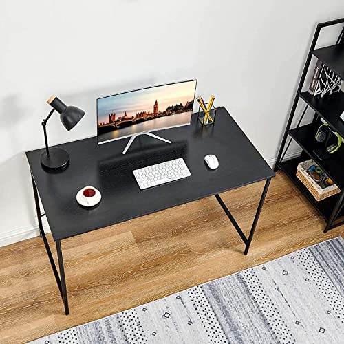FurnitureR Computer Desk 42.7-Inch Home Office Desk Student Writing Desk with Metal Legs Wood Top Modern Simple Workstation for Small Rooms, 42.7 x 23.6 x 29.7 in (Black) - color: Black