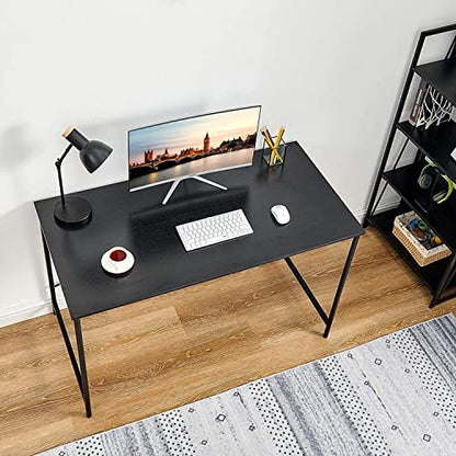 FurnitureR Computer Desk 42.7-Inch Home Office Desk Student Writing Desk with Metal Legs Wood Top Modern Simple Workstation for Small Rooms, 42.7 x 23.6 x 29.7 in (Black) - color: Black