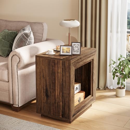 Tribesigns Rustic Wood End Table, 2 Tiered Square Side Table with Storage Shelf, Industrial Sofa Side Table for Living Room, Entrance (Rustic Brown) (1) - color: Brown
