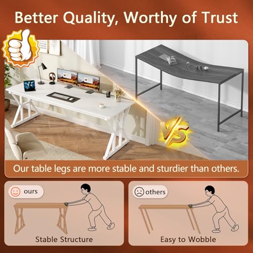 TVU Computer Desk, 63 inch Large Office Desk, Study Writing Table with Thicken Frame, Gaming Desk, Modern Simple Desk for Home Office, White - color: White, size: 63inch