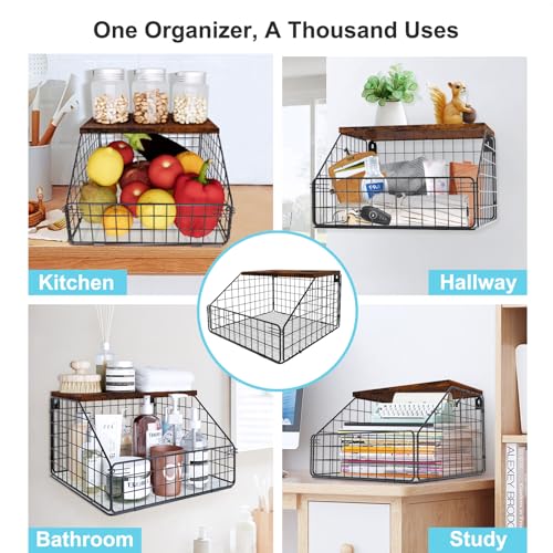 MSJGA Laundry Room Shelves Wall Mounted with Storage Basket - Farmhouse Stackable Wire Wall Shelves Organizer for Towels, Detergent, Tissues | Space-Saving Over Washer & Dryer(11.8" Wx12 Dx8.5 H) - size: 12"D