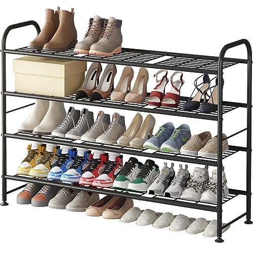 LINZINAR 4 Tier Long Shoe Rack for Closet Metal Shoe Organizer for Entryway | Spacious design stores 25+ pairs of shoes,durable metal frame,space-saving organizer for closet, hallway, and Entryway Black - color: Black, size: 4-Tier
