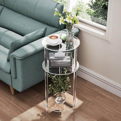 Clear Round Acrylic Side Table for Small Spaces, 11.81" L x 11.81" W x 24.6" H, 3 Tier Small Modern Drink End Table Nightstand, Minimalist Bedside Table for Living Room, Bedroom, Bathroom - size: 3 Tier 1-Pack (24.6"H)