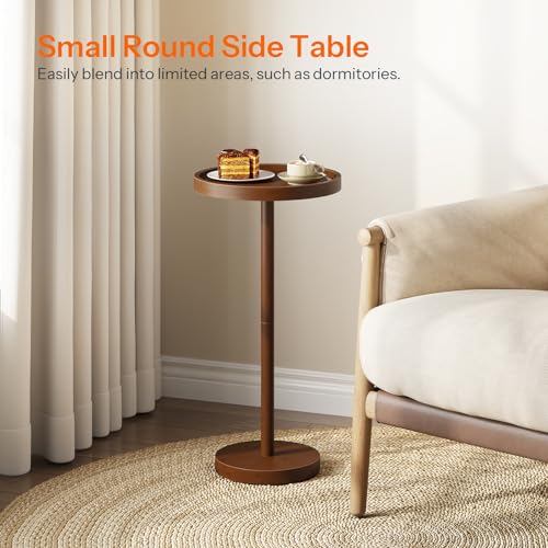 HOOBRO Small Round Side Table, Bamboo Drink Table, Coffee Martini Table with Pedestal Accent for Small Spaces in Living Room, Bedroom, Sofa Couch, Mocha MA235BZ01 - color: Mocha
