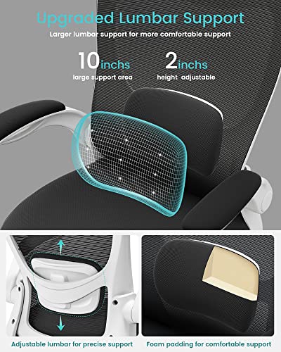 MUXX.STIL Office Chair, Ergonomic Desk Chair with Adjustable Lumbar Support and Flip up Armrest, Breathable Mesh Computer Chair for Home Office, White - color: White