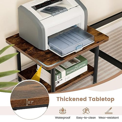 Tangkula 2-Tier Printer Stand, Under Desk Rolling Printer Cart with 2 Storage Shelves, Mobile Machine Stand Printer Tables for Small Spaces - color: Rustic Brown