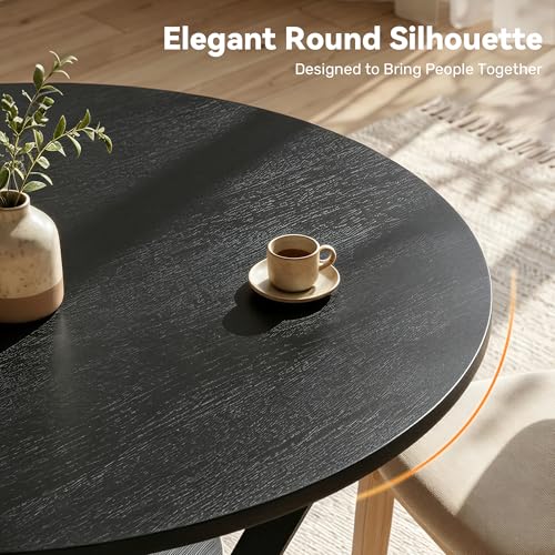 Miereirl 42.13" Round Dining Table for 4, Modern Kitchen Table with Open Storage Shelf, Wood Dining Table for Dining Room, Apartment, Small Spaces - color: Black