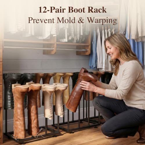 Boot Storage Organizer, Metal Free Standing Boot Rack for Closet | Black Sturdy Shoe Shelf, Narrow Space-Saving, Quick Setup, Boot Holder for Entryway, Garage, Bedroom, Outdoor, Fits 12 Pairs - size: Standard Height (12 Pairs)