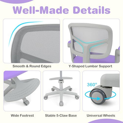 HONEY JOY Kids Desk Chair, Children Study Chair with Adjustable Height/Armrest/Footrest, Swivel Rolling Mesh Task Student Chair, Kids Computer Chair for Teens Girls Boys, Home, School, Office (Purple) - color: Purple