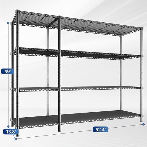 Romorgniz Storage Shelves, 1120 Load Heavy-Duty & L-Shaped, for Kitchen | 4 Tier shelf 52.4" W,Waterproof & rust-resistant,flexible L/H shaped,Tool-free Assembly, Adjustable shelves,Pantry shelf - size: 13.78"D x 52.36"W x 59"H