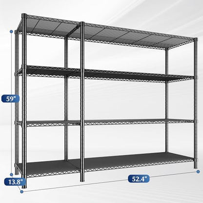 Romorgniz Storage Shelves, 1120 Load Heavy-Duty & L-Shaped, for Kitchen | 4 Tier shelf 52.4" W,Waterproof & rust-resistant,flexible L/H shaped,Tool-free Assembly, Adjustable shelves,Pantry shelf - size: 13.78"D x 52.36"W x 59"H