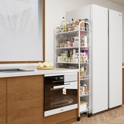 6 Tier Slim Rolling Storage Cart with Wheels, Metal Mobile Shelving Unit Organizer Utility Cart for Office Bathroom Kitchen Laundry Room Narrow Places (White 10 Inches) - size: White 10 Inches