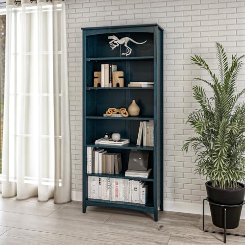 Camaflexi Shaker Style 6 Shelf Bookcase/Solid Wood / 72" High/Adjustable Shelving/Closed Back/Display Bookshelf for Living Room, Bedroom, Home and Office, Deep Ocean Blue - color: Deep Ocean Blue, size: 72"