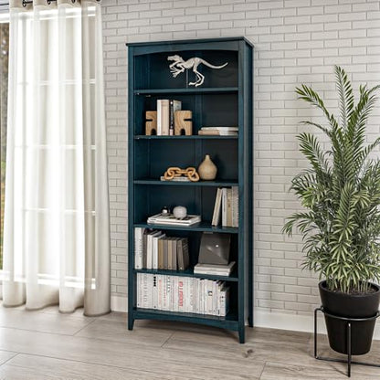 Camaflexi Shaker Style 6 Shelf Bookcase/Solid Wood / 72" High/Adjustable Shelving/Closed Back/Display Bookshelf for Living Room, Bedroom, Home and Office, Deep Ocean Blue - color: Deep Ocean Blue, size: 72"